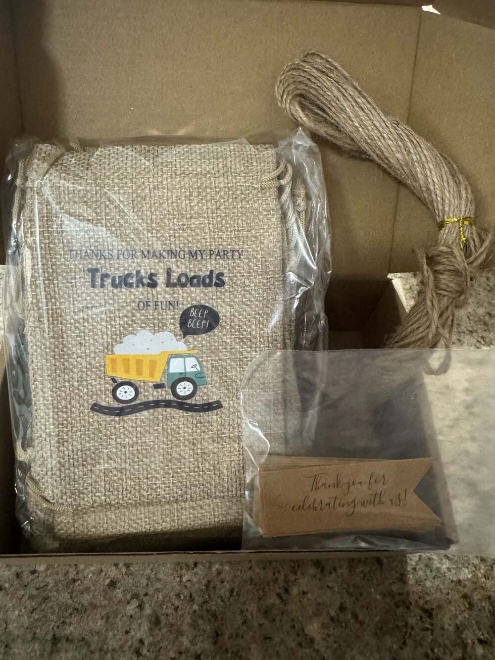 Burlap Dump Truck Party Favor Bags